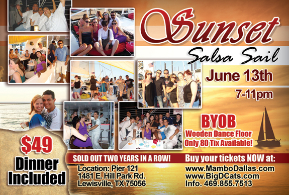 Sunset Salsa Sail will be Sunday June 13th 7 - 9pm.