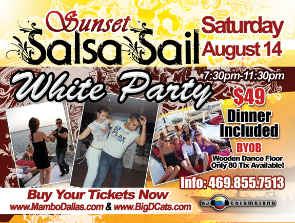 Sunset Salsa Sail will be Saturday August 14th 7.30 - 11.30pm.
